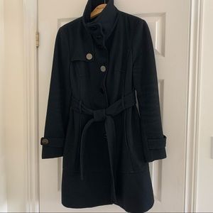 Black Wool Blend Belted Midi Coat